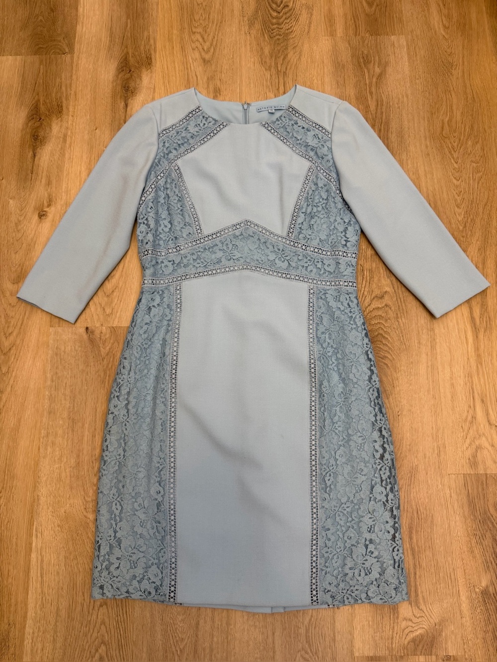 ANTONIO MELANI Powder Blue Lace-Panel Midi Sheath Dress